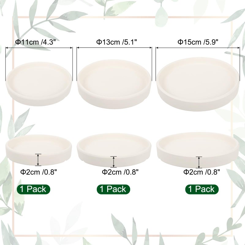M METERXITY 3 Pack Planter Saucers - Ceramic Plant Tray Flower Pot Drip Trays Round Apply to Outdoor/Garden (4/5/6inch, Beige) - Image 2